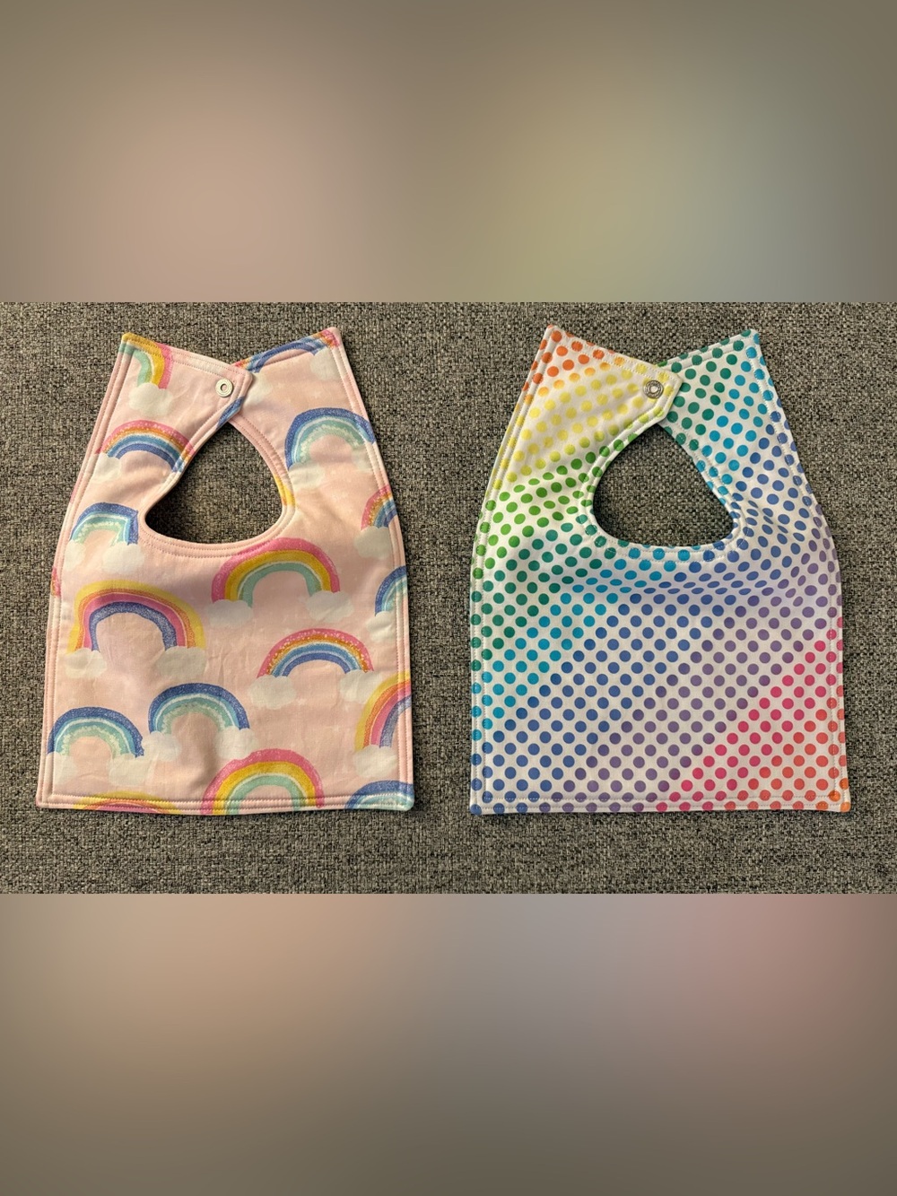 Set of 2 NEW hand-sewn Bibs - Rainbow